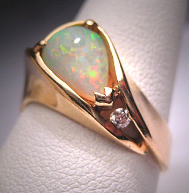 Vintage Australian Opal Diamond Ring Estate Wedding 14K | Etsy