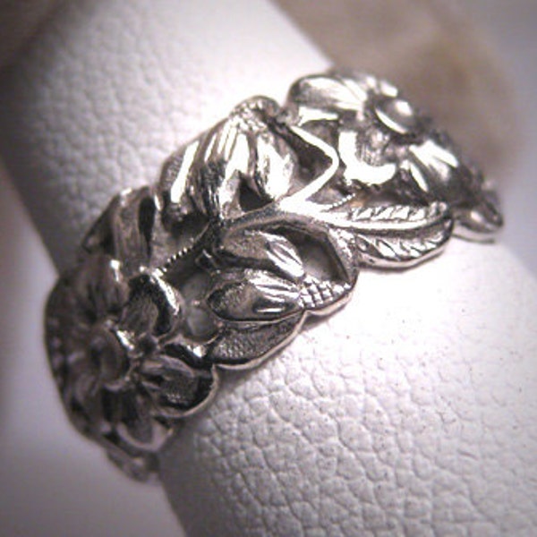 Antique Art Deco Wedding Band Ring Vintage White Gold Floral