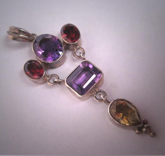 Vintage Amethyst Garnet Citrine Pendant Necklace L