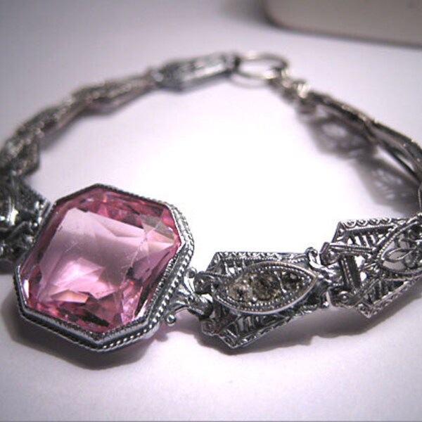 Antique Rhodium Tourmaline Paste Bracelet Art Deco 1920