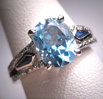 Vintage Blue Topaz Sapphire Diamond Wedding Ring Art Deco | Etsy