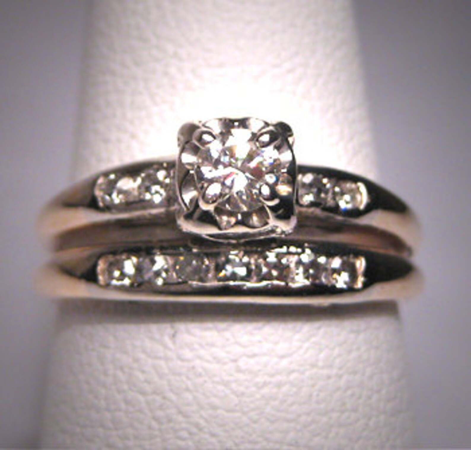 Antique Diamond Wedding Ring Set Vintage Art Deco14k Etsy