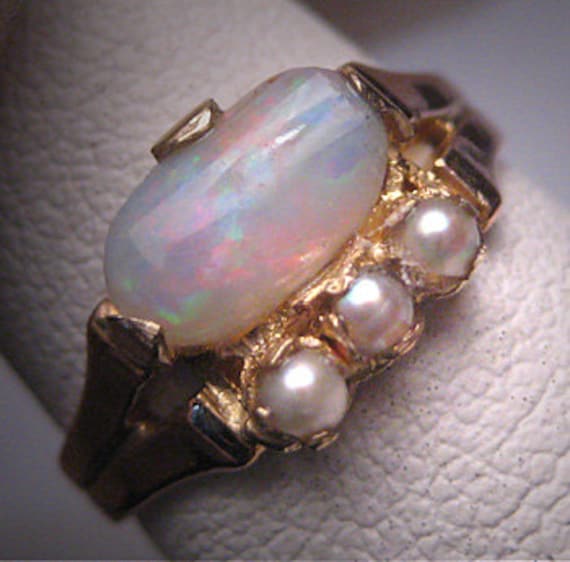 Antique Victorian Australian Opal Pearl Ring Weddi