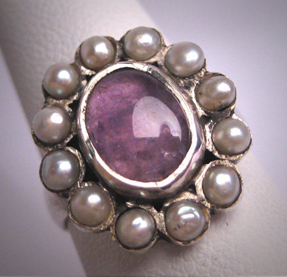 Vintage Victorian Amethyst Seed Pearl Ring Wedding