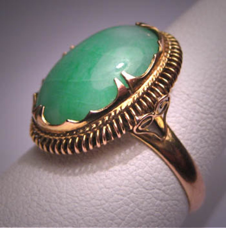 Antique Green Jade Ring Vintage Victorian 14K Gold Set Etsy