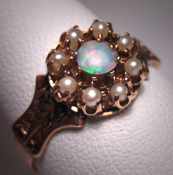 Antique Opal Ring Vintage Victorian Pearl Wedding