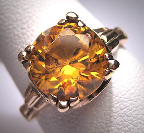 Antique Yellow Zircon Wedding Ring Vintage Art Deco 5ct | Etsy