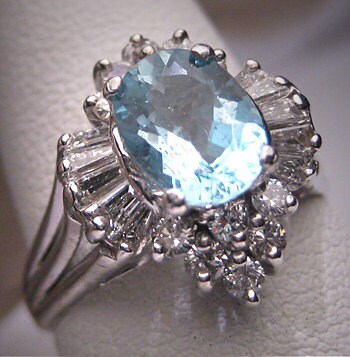 Vintage Aquamarine Diamond Ring Estate Art Deco Wedding | Etsy