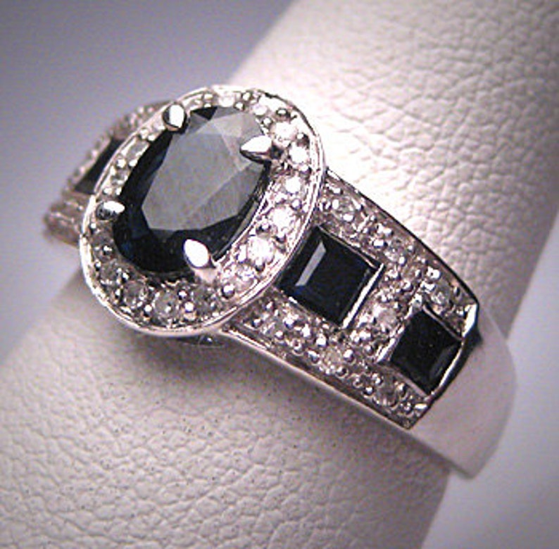 Estate Vintage Sapphire Diamond Wedding Band Ring Art Deco