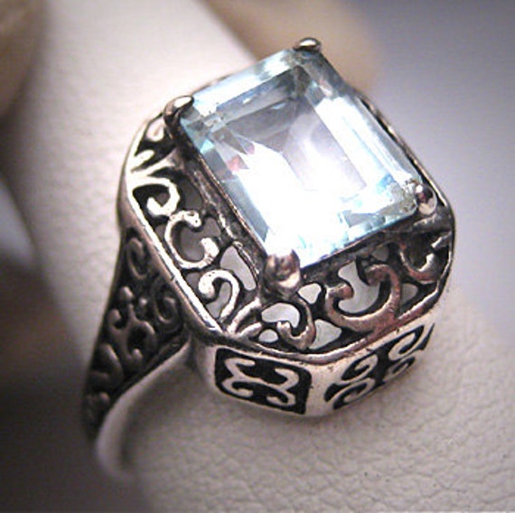 Vintage Aquamarine Ring Victorian Filigree Wedding