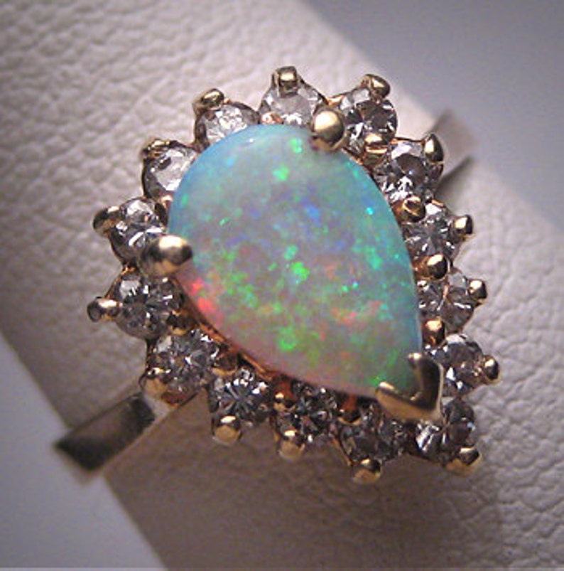 Vintage Australian Opal Diamond Ring Wedding 14K Gold c.1950 | Etsy
