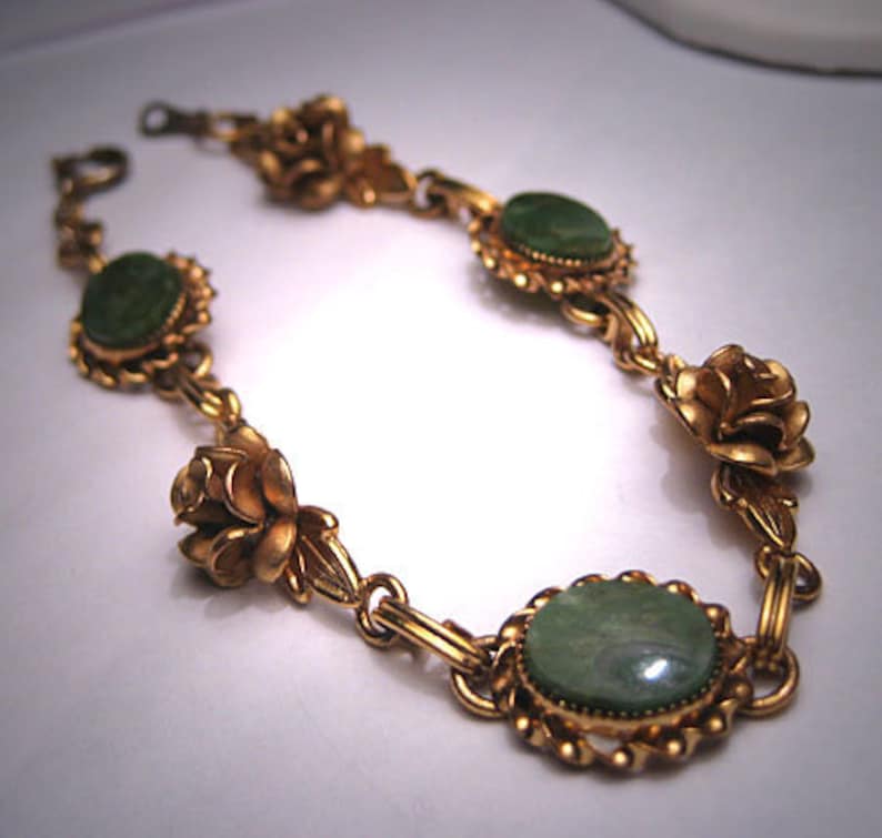 Antique Victorian Jade Bracelet Vintage Retro Gold Floral | Etsy