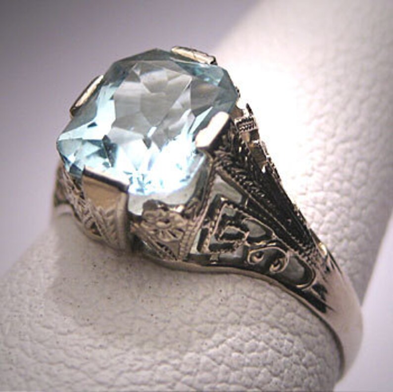 Antique Aquamarine Wedding Ring 18K Vintage Art Deco Etsy