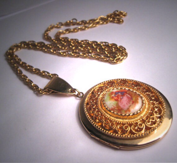 Vintage Romantic French Locket Chain Victorian Fil