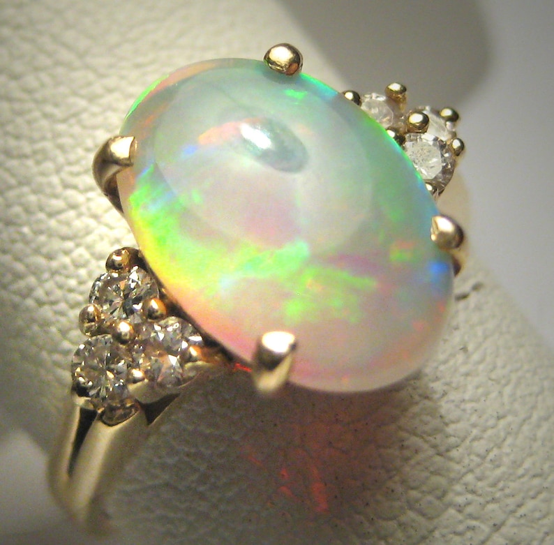 Antique Australian Opal Diamond Ring Wedding Art Deco 14K Gold | Etsy
