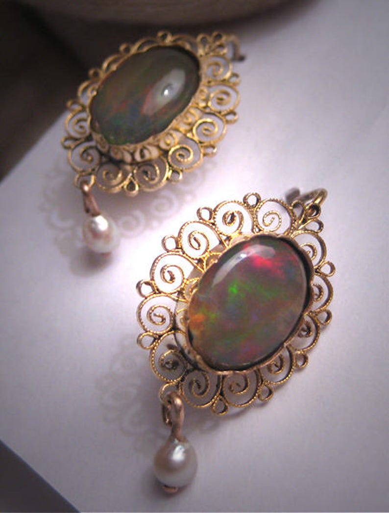 Rare Antique Opal Earrings Victorian Edwardian 12CT Gold Etsy