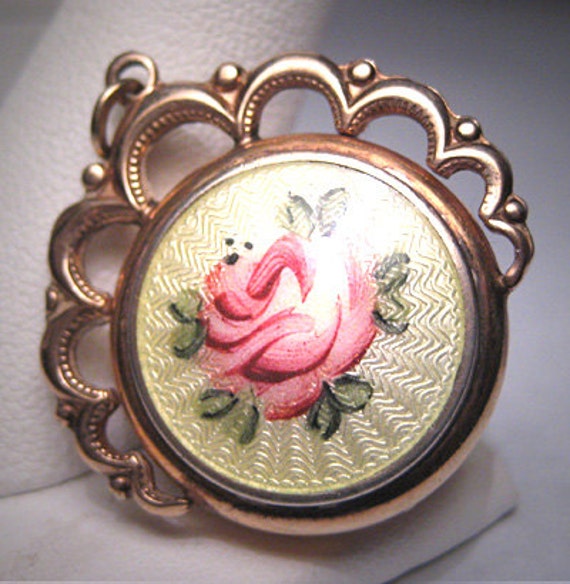Antique Enamel Locket Pendant for Necklace Gold Vi