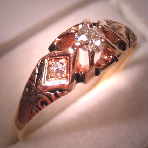 Antique Diamond Wedding Ring Vintage Victorian Gol