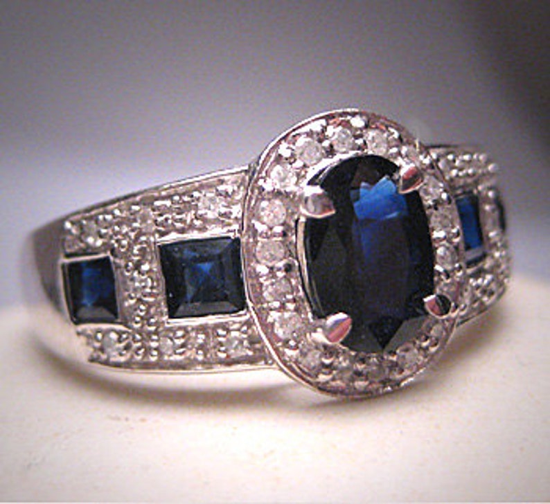 Estate Vintage Sapphire Diamond Wedding Band Ring Art Deco