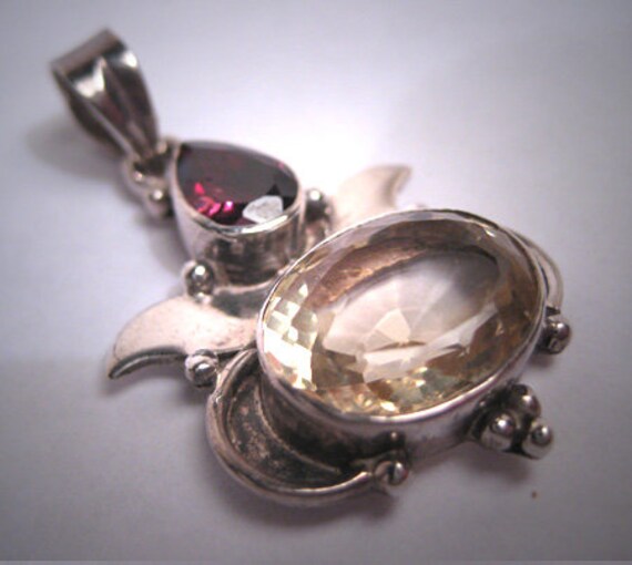 Vintage Citrine Garnet Pendant Necklace Victorian