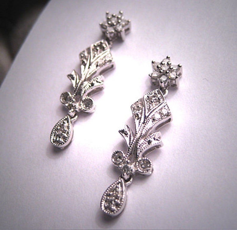 Vintage Diamond Earrings Antique Art Deco Style White Gold | Etsy