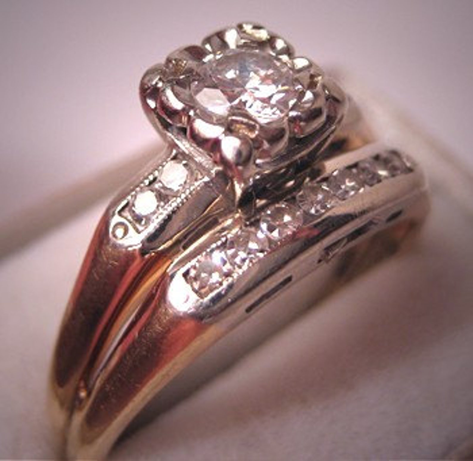 Antique Diamond Wedding Ring Set Vintage Art Deco 14K White Etsy