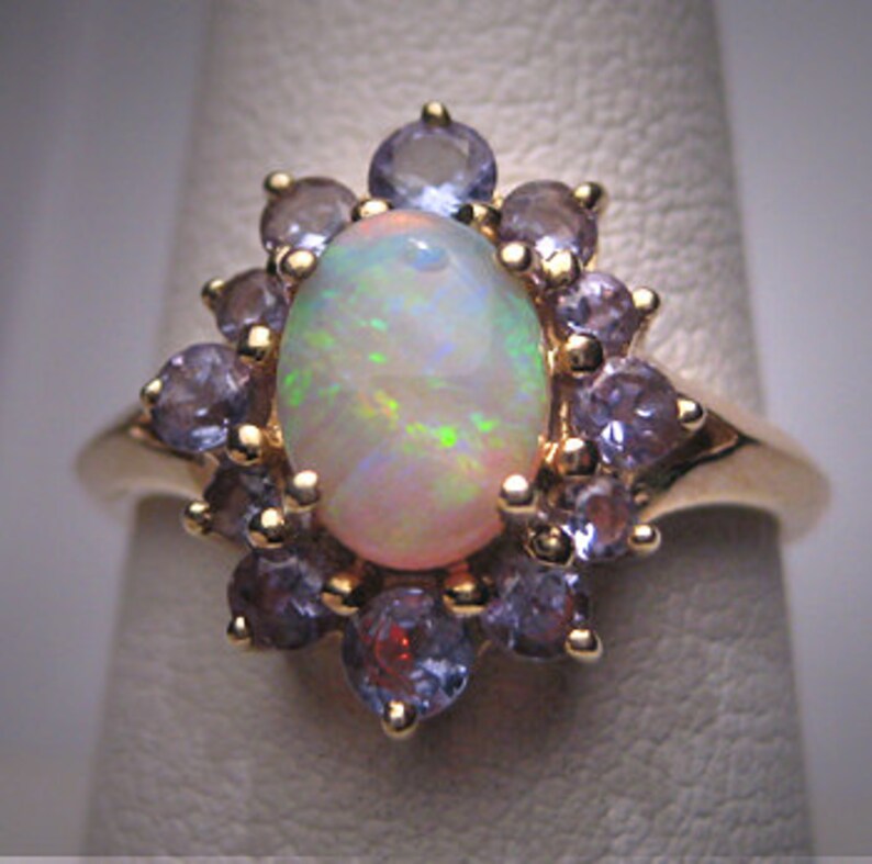 Vintage Australian Opal Tanzanite Ring Estate Wedding 14K Gold | Etsy