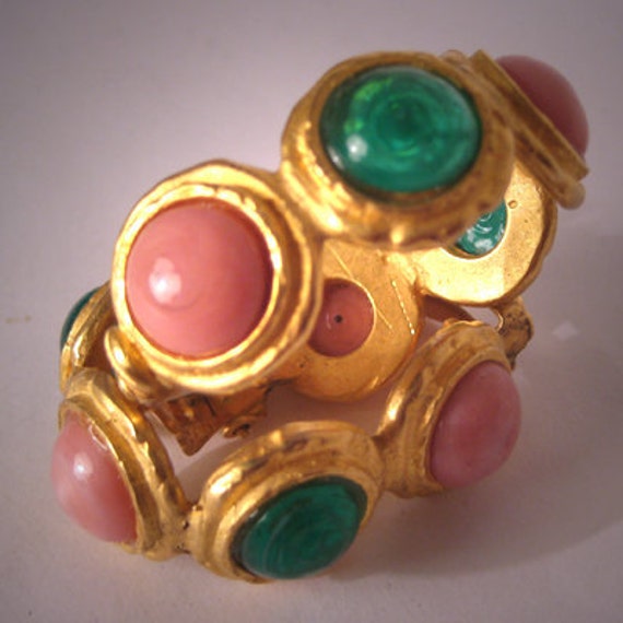 Vintage Deanna Hamro Earrings Poured Emerald Coral