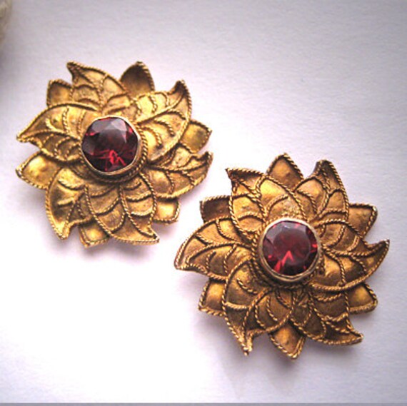 Vintage Garnet Earrings Victorian Art Nouveau Revi