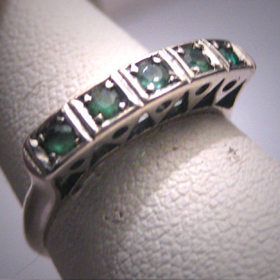 Antique Emerald Wedding Ring Band Vintage Art Deco
