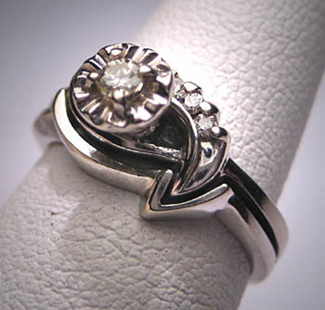 Antique Diamond Wedding Ring Set Vintage Art Deco 2pc Etsy