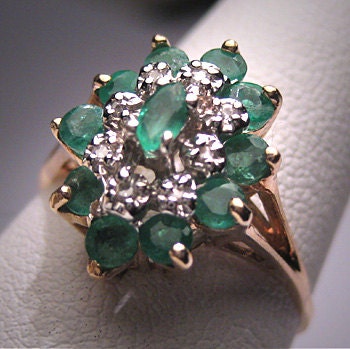 Vintage Emerald Diamond Ring Estate Wedding Gold Retro | Etsy