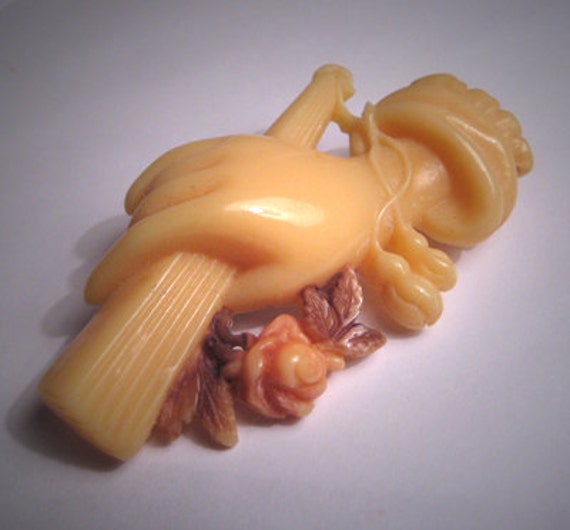 Antique Celluloid Victorian Hand Brooch Pin Rose