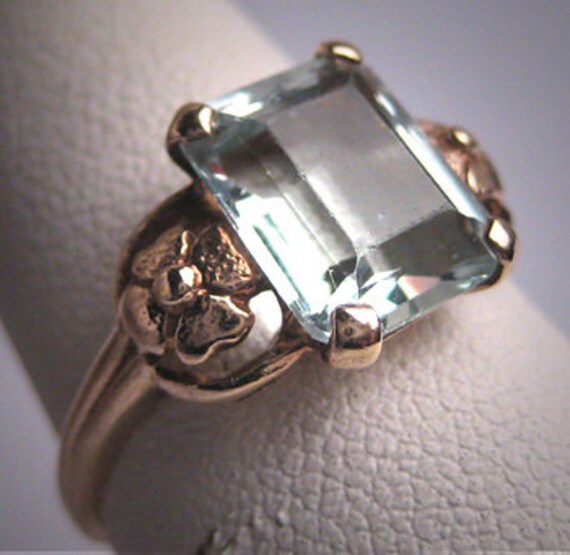 Antique Aquamarine Ring Vintage Art Deco Wedding G