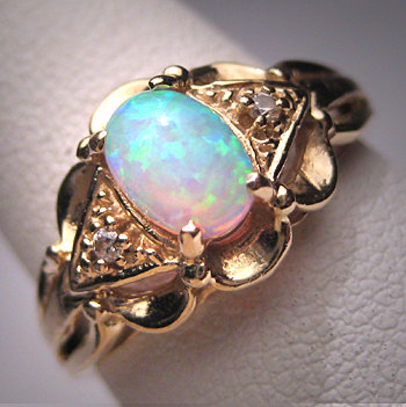Antique Vintage Australian Opal Ring Wedding Diamond