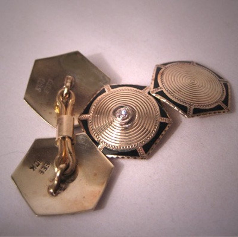 Antique Diamond Cufflinks Gold with Enamel Vintage Art Deco Etsy