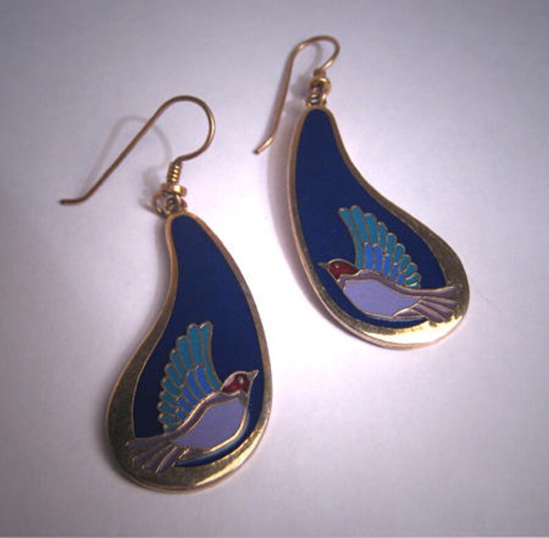 Vintage Laurel Burch Earrings Enameled Birds Dangle Drop Etsy