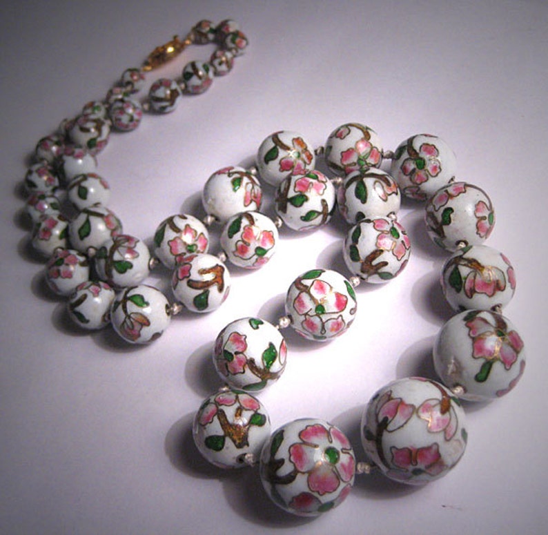 Antique Chinese Enamel Porcelain Bead Necklace Vintage Etsy