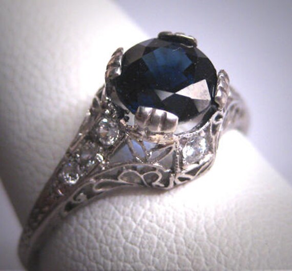 Vintage Platinum Sapphire Wedding Ring Edwardian Art Deco | Etsy