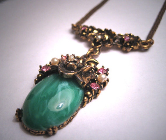 Antique Jade Pearl Pendant Necklace Vintage Art Deco Floral | Etsy