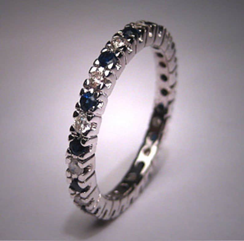 Antique Sapphire Diamond Wedding Band Ring Eternity 14K