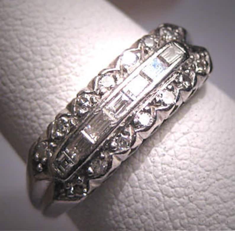 Antique Platinum Diamond Wedding Ring Band Vintage 3Row Etsy