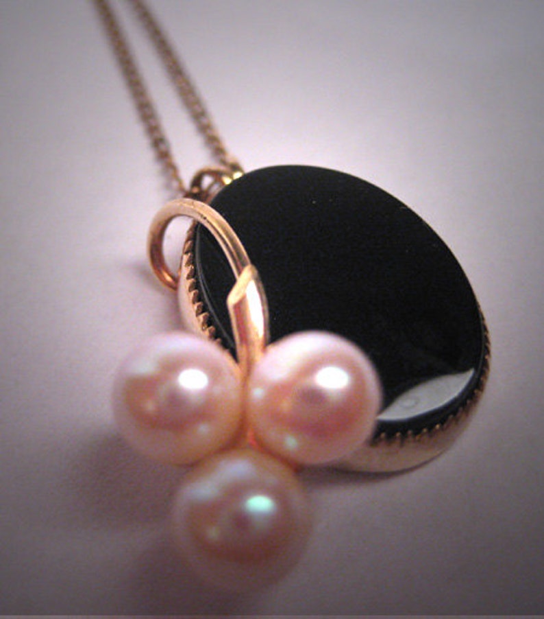 Antique Onyx Pearl Necklace and Earrings Vintage Art Deco Gold