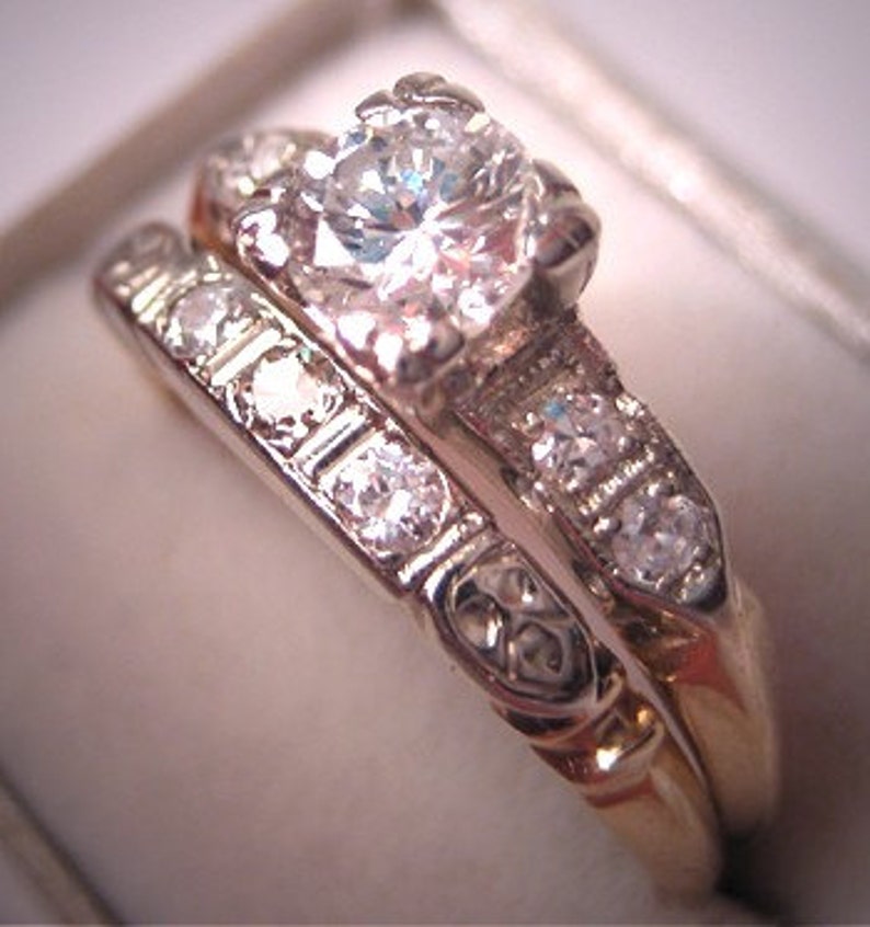 Antique Diamond Wedding Ring Set Vintage Art Deco White