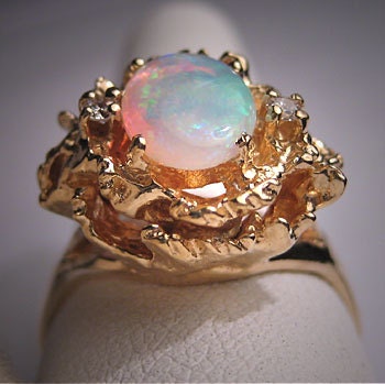 Antique Australian Opal Diamond Ring Vintage Gold Retro Deco | Etsy