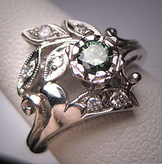 Antique Green Diamond Wedding Ring Vintage Art Dec