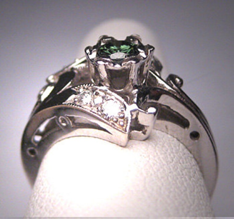 Antique Green Diamond Wedding Ring Vintage Art Deco 20s Etsy