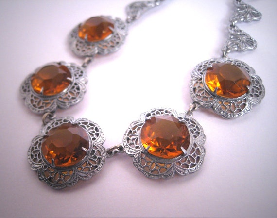 Antique Citrine Necklace Vintage Victorian Edwardi