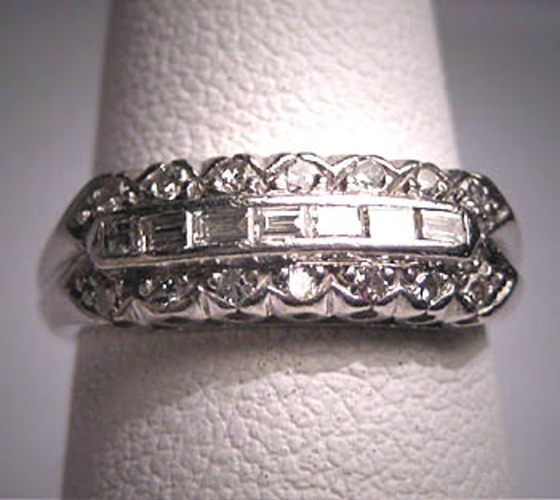 Antique Platinum Diamond Wedding Ring Band Vintage 3Row Etsy