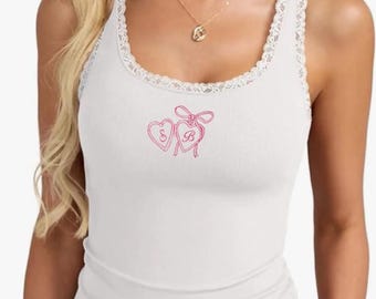 Custom Embroidered Bride Tank Top Last Name Custom Tee Bachelorette Party Bride Last Name Shirt Wedding Day Tank Top Getting Ready Top Bride